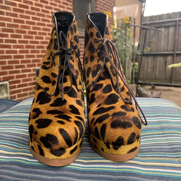 JIL SANDER CALF HAIR LEOPARD PRINT SAND CHAD WEDGE ANKLE BOOTIES SIZE 8/39 - Picture 3 of 8
